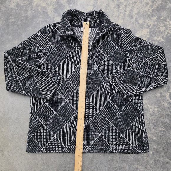 VTG Y2K Talbots Petites Black & White Geometric Pattern 1/4 Zip Pullover Top‎ S - Picture 7 of 7
